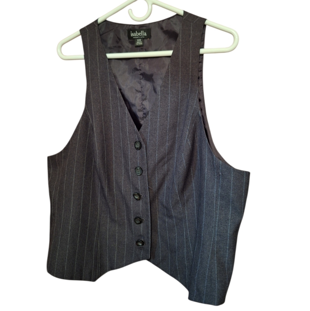 Isabella Gray Pinstriped Ladies Dressy Vest Plus Size 18W TWEE Modern Preppy